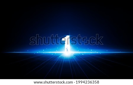 Abstract Key Door open number one Light out technology background Hitech communication concept innovation background,  vector design
