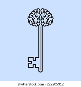 Abstract Key with Handle like Brain. Vector illustration
