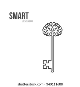 Abstract Key with Handle like Brain. Vector illustration