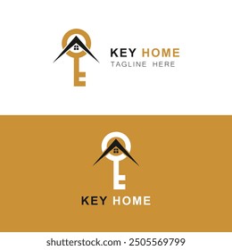Abstract key house logo design-key house with window vector logo design
