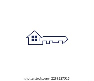 Abstract Key House Logo Icon Design With Window Vector Concept Illustration.