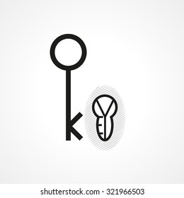abstract key and keyhole on gray gradient background