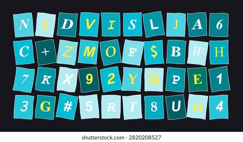 Abstract keyboard illustration in cool blue and teal shades, with each key showcasing a distinct alphanumeric character or symbol.