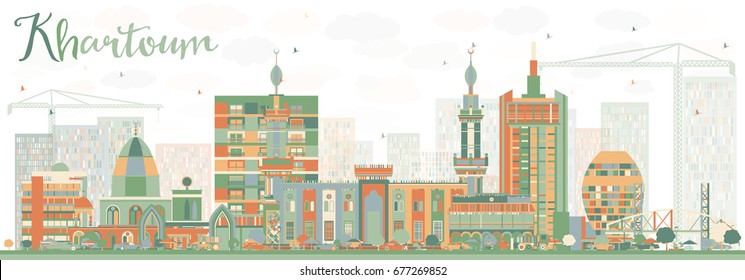 Resumo Skyline de Cartum com edifícios coloridos. Ilustração de vetor. Business Travel and Tourism Concept com arquitetura histórica. Imagem para Placard de banner de apresentação e site da Web.