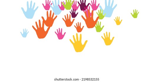 Abstract Kids Handprints Art Therapy Concept Background Design. Toddler Paint Hand Prints Art Therapy Pattern. Kids Group Handprint Silhouettes.