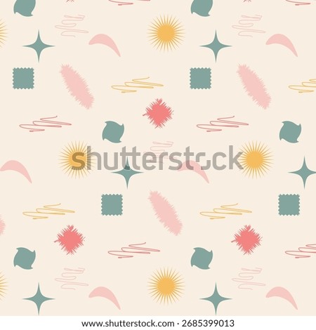 Abstract Kids Pattern with Sun, Star, Squares And Some Elements. POD Design for Children Wallpapers, Textile and Decor