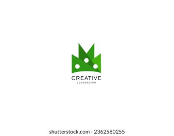 Abstract King Cannabis Logo. Green Gradients Geometric Shape Crown with Cannabis Icon isolated on White Background. Flat Vector Logo Design Template Element.