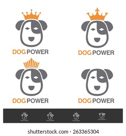 abstract king dog power logo design concept veterinary, search group, animal shelter vector logo design template