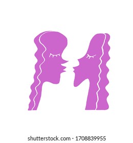 Abstract kiss. We are connected. Simple funny color illustration. Line art, doodle, vector. For ad poster or card print, t-shirt, wedding, Valentines Day, february 14