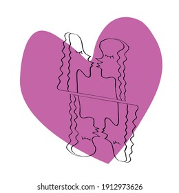 Abstrakter Kuss. Wir sind verbunden. Einfache lustige Farbgrafik. Line Art, Doodle, Vektorgrafik