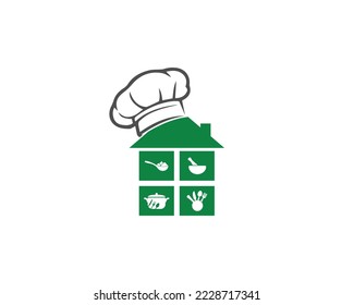 Resumen del diseño del logo de la cocina. elementos de cocina con ilustración de vectores domésticos.