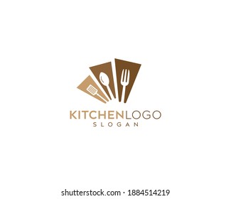 Resumen de diseño de la cocina, logotipo del restaurante, diseño de la cuchara y del logotipo vectorial del icono del tenedor