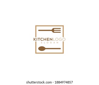Abstrakte Küche, Logo-Design des Restaurants, Löffel und Gabelsymbol Logo-Design