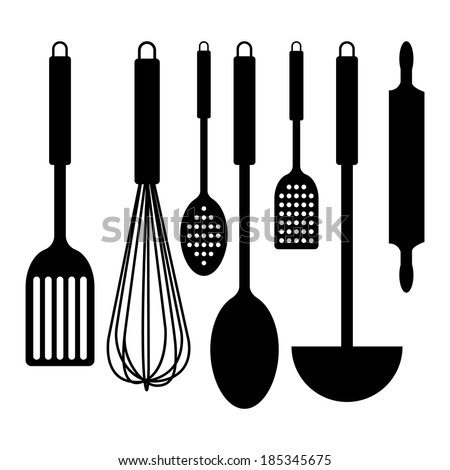 abstract kitchen tools silhouettes on a white background