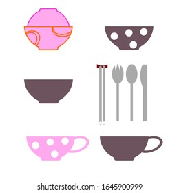Artículos De Cocina Y Cubertería Abstractos En Fondo Blanco 