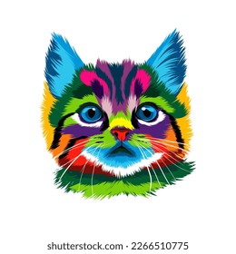 Abstract Kitten face portrait, cat face from multicolored paints. Splash of watercolor, colored drawing, realistic. Vector illustration of paints