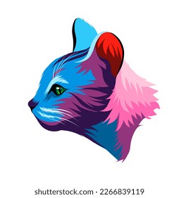 Abstract Kitten face portrait, cat face from multicolored paints. European cat. Colored drawing. Portrait of a muzzle of a kitten, muzzle of a cat. Vector illustration of paints