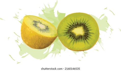 Abstract of kiwi fruit with color splashed on white background.
