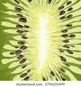 Abstract kiwi fruit macro vector background. Stylized tropical slice closeup background for fresh juice, organic eco cosmetics, summer food packaging and health design.