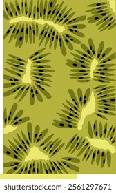 Abstract kiwi fruit slice pattern green background and black seed