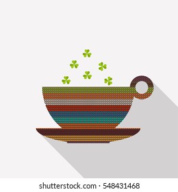 Abstract Knitted Cup Of Tea / Coffee With Shamrocks And Long Shadow