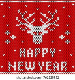 Abstract knitted deer pattern background. Knit texture for design new year card, christmas invitation, holiday wrapping paper, winter vacation travel and ski resort advertising etc.