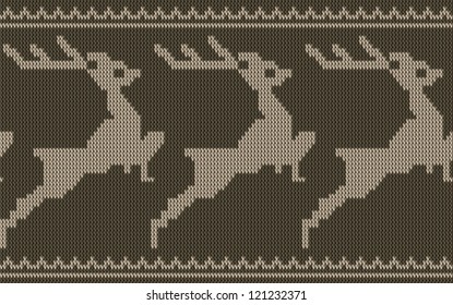 Abstract knitted deers ornament border. Seamless pattern. Vector.
