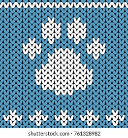 Abstract knitted dog paw seamless pattern background. Knit texture for design new year card, christmas invitation, holiday wrapping paper, winter vacation travel and ski resort advertising etc.