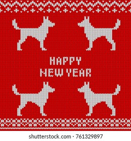 Abstract knitted dog seamless pattern background. Knit texture for design new year card, christmas invitation, holiday wrapping paper, winter vacation travel and ski resort advertising etc.
