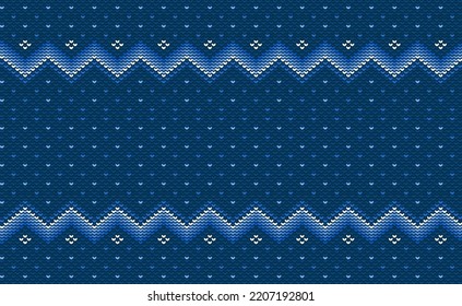 Abstract knitted ethnic pattern, Vector cross stitch aztec background, Embroidery culture crochet style, Blue and white pattern chevron retro, Design for textile, fabric, carpet, wallpaper, graphic