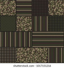 Abstract Knitted Pattern in Camouflage Style. Seamless Vector Background. Knitting Wool Sweater Design
