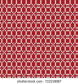 Abstract knitted pattern, for decoration, design, fabrics. White pattern on a red background.