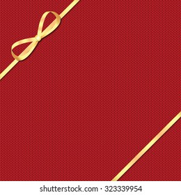 Abstract knitted pattern with gold ribbon.Celebratory background