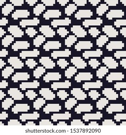 Abstract knitted seamless fashion trend pattern fabric textures, black and white pattern, pixel art vector monochrome illustration. Design for web and mobile app.
