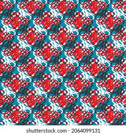 Abstract knitted weave vector pattern texture background. Red blue backdrop with criss cross loops of crochet style yarn thread. Scribbled textured repeat. Looped geometric woven all over print