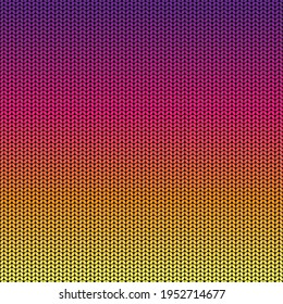 Abstract knitting background with a gradient of purple, pink, scarlet and yellow. Stock illustration for web and print, background and wallpaper.