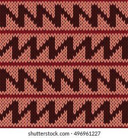 Abstract knitting ornamental seamless vector pattern with zigzag lines as a knitted fabric texture in warm colors