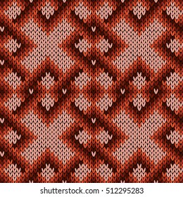 Abstract knitting ornamental seamless vector pattern as a knitted fabric texture in red, brown and pink colors