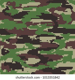 Abstract Knitting Seamless Texture. Military Decorative Camouflage Pattern Background. Vector Illustration