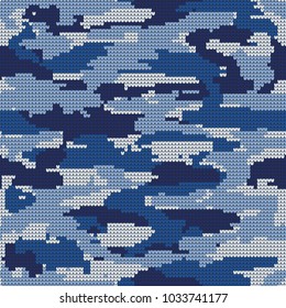 Abstract Knitting Seamless Texture. Military Decorative Camouflage Pattern Background. Vector Illustration