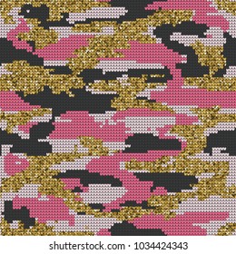 Abstract Knitting Seamless Texture. Military Decorative Camouflage Pattern Background. Vector Illustration