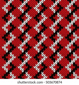 Abstract knitting zigzag ornamental seamless vector pattern as a knitted fabric texture in red and white colors