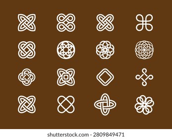 Abstract knot symbols vector collection, intricate interwoven shapes, decorative celtic art.