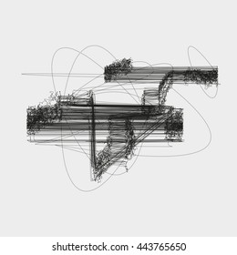 Abstract knotty structure made by shuffled round particles. Swarm of dots. Random chaotic composition in avant-garde aesthetic. Element of design.