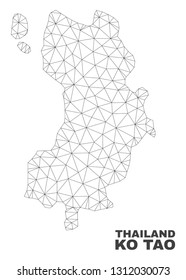 Abstract Ko Tao map isolated on a white background. Triangular mesh model in black color of Ko Tao map. Polygonal geographic scheme designed for political illustrations.