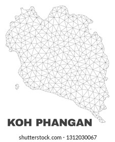 Abstract Koh Phangan map isolated on a white background. Triangular mesh model in black color of Koh Phangan map. Polygonal geographic scheme designed for political illustrations.