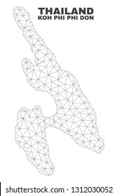 Abstract Koh Phi Don map isolated on a white background. Triangular mesh model in black color of Koh Phi Don map. Polygonal geographic scheme designed for political illustrations.