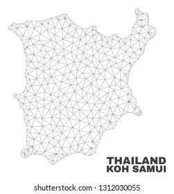 Abstract Koh Samui map isolated on a white background. Triangular mesh model in black color of Koh Samui map. Polygonal geographic scheme designed for political illustrations.