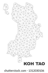 Abstract Koh Tao map isolated on a white background. Triangular mesh model in black color of Koh Tao map. Polygonal geographic scheme designed for political illustrations.