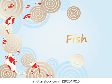 Abstract koi fish in oriental art on circle of water background vector for decoration on Chinese new year festival. 